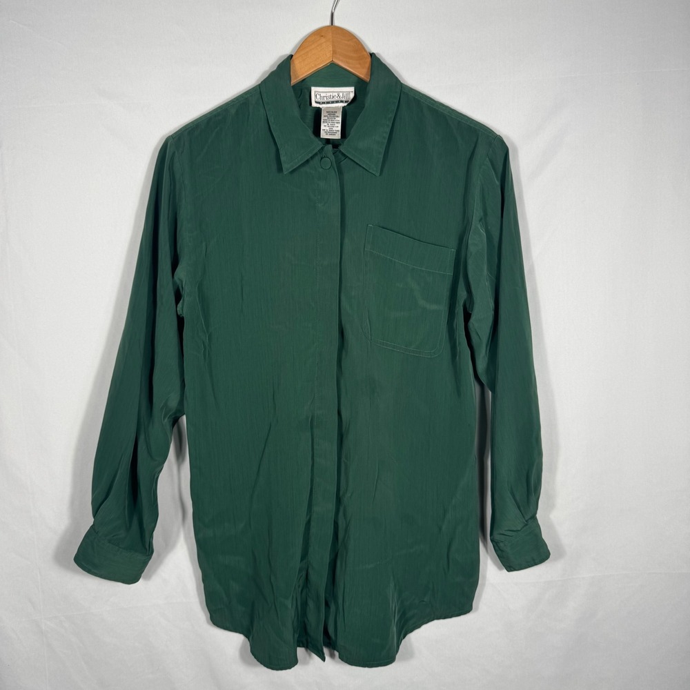 Christie & Jill Green Button Down Shirt Long Sleeve Career Blouse Sz M